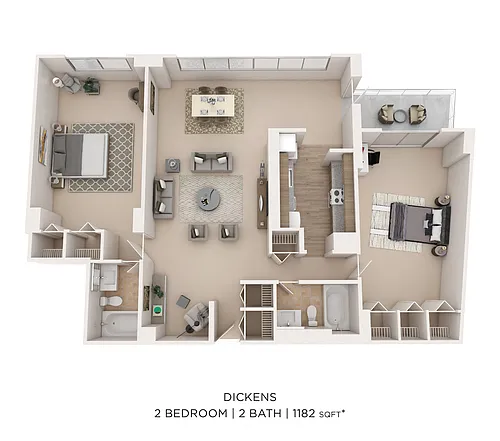 Floor plan Two Bedroom 2 Bath- 1182 sqft