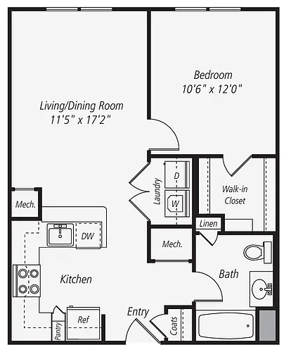 Floor plan A2 1 Bed 1 Bath