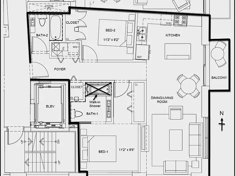 FLOOR PLAN - Please note that in BATH-1, the bathtub has been replaced with a walk-in shower.