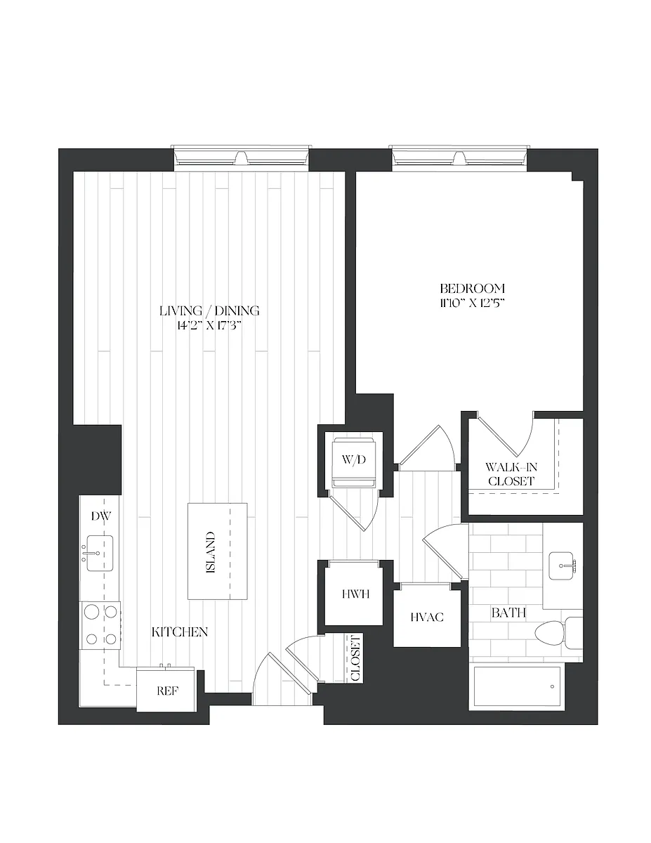 Floor plan 1 Bed/1 Bath-1B-1-A-The Barrett