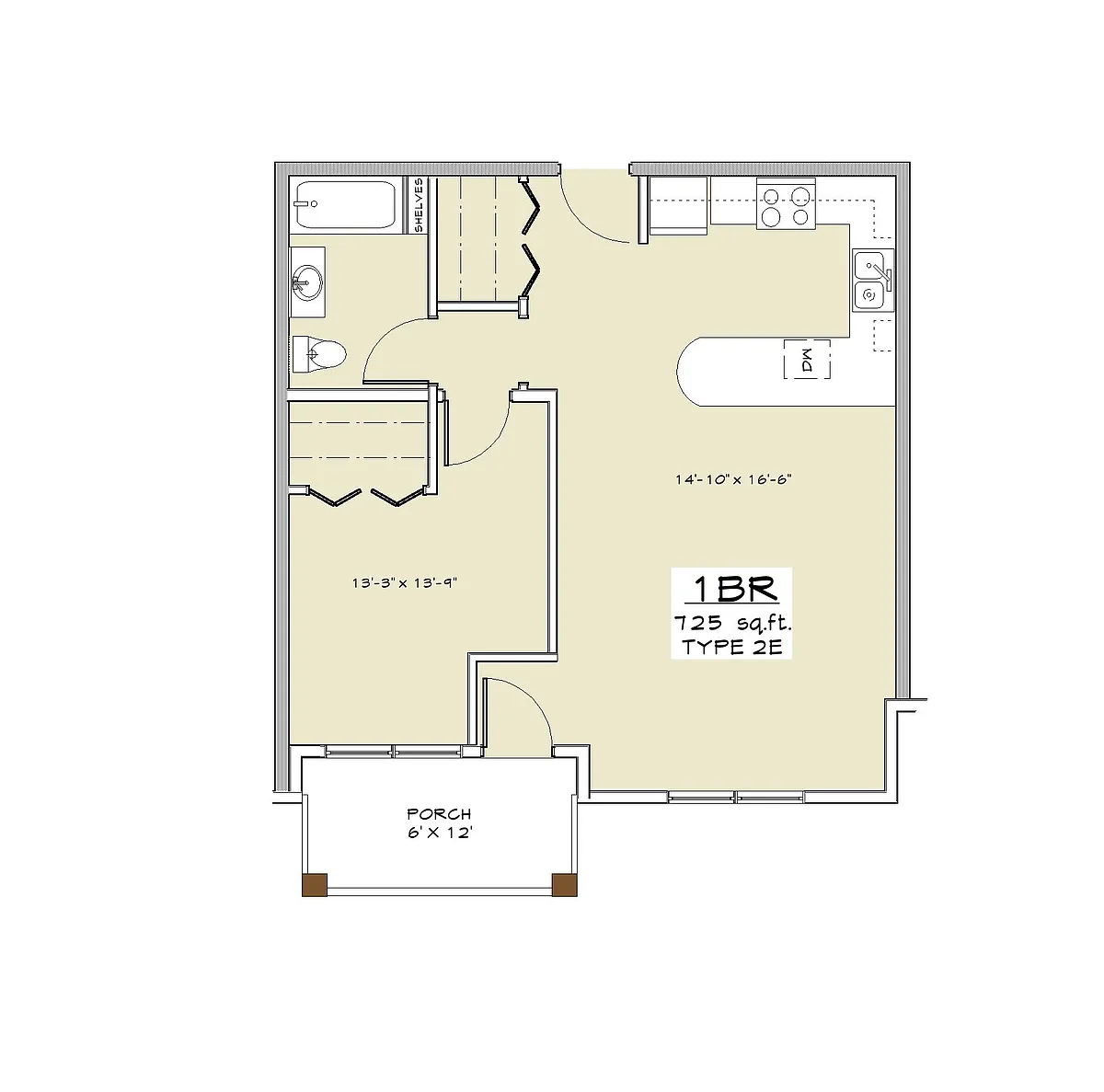 Floor plan 1 BDRM 725 SF