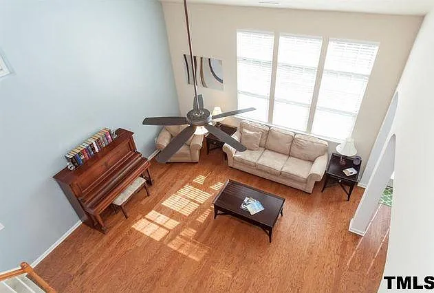 Two story family room view from upstairs