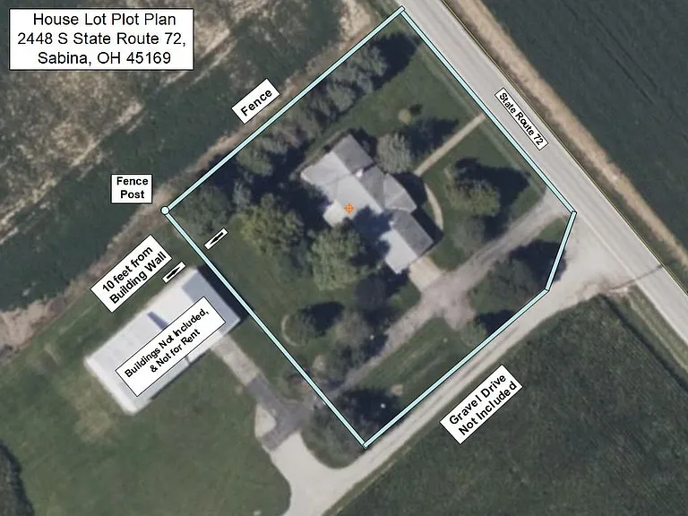 House yard boundaries.
Buildings behind house not included and not for rent, used by farmers. Gravel drive used by farmers.