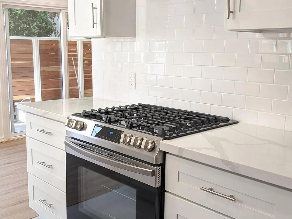 Kitchen with stainless steel stove