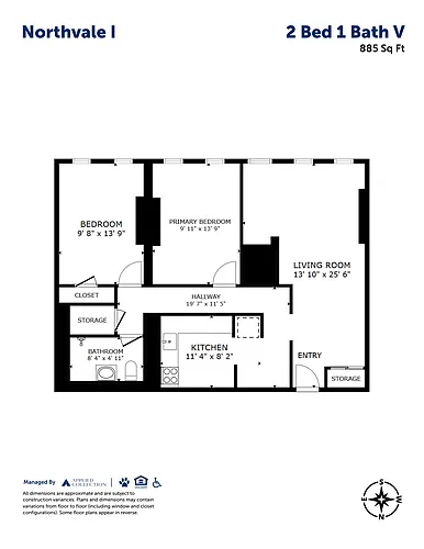 Floor plan 2 Bed 1 Bath V