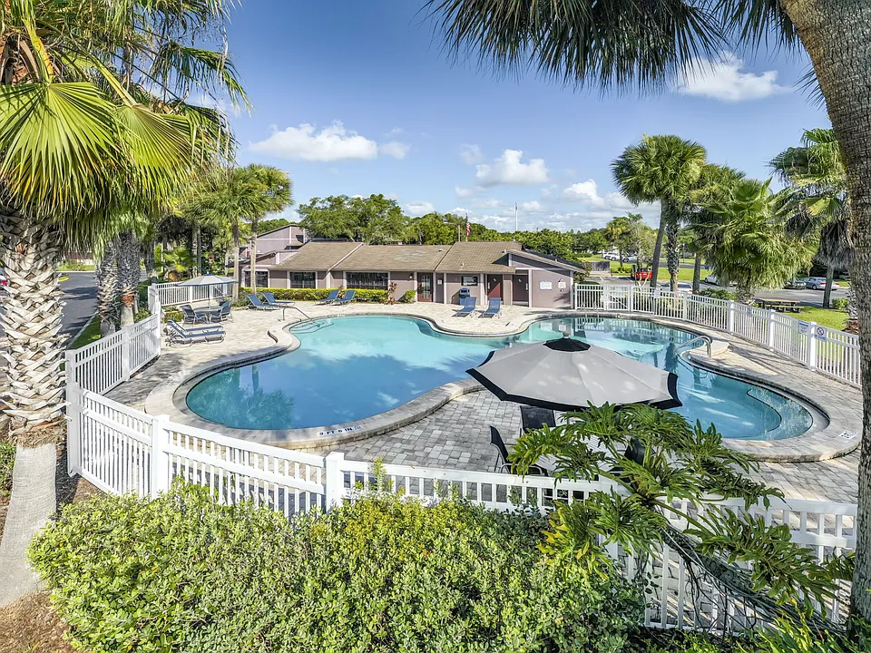 Resort-style pool, nestled among the palms.