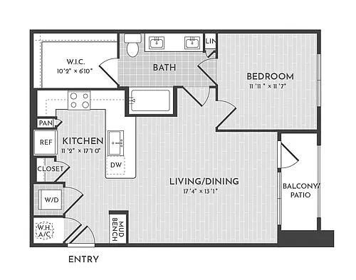 Floor plan 1BR 1BA (755 SF)