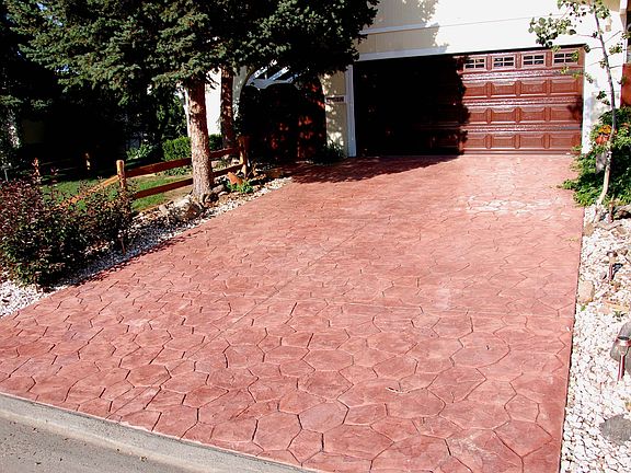 Red Stamped Concrete Driveway