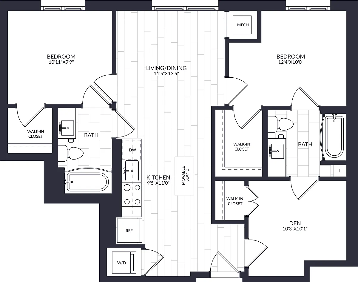 Floor plan 2 Bed/2 Bath Den-B3-0