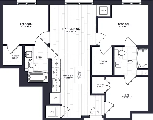 Floor plan 2 Bed/2 Bath Den-B3-0