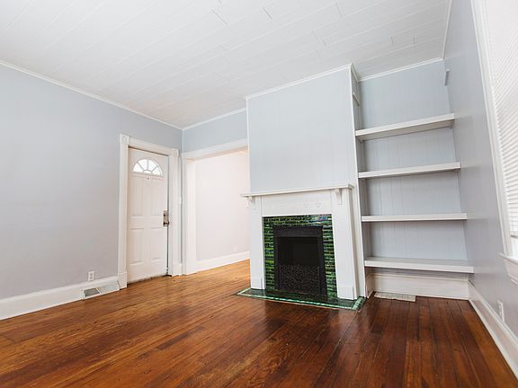 Front door and built-in shelving