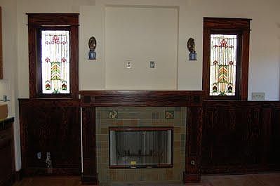 Stained glass windows and working fireplace