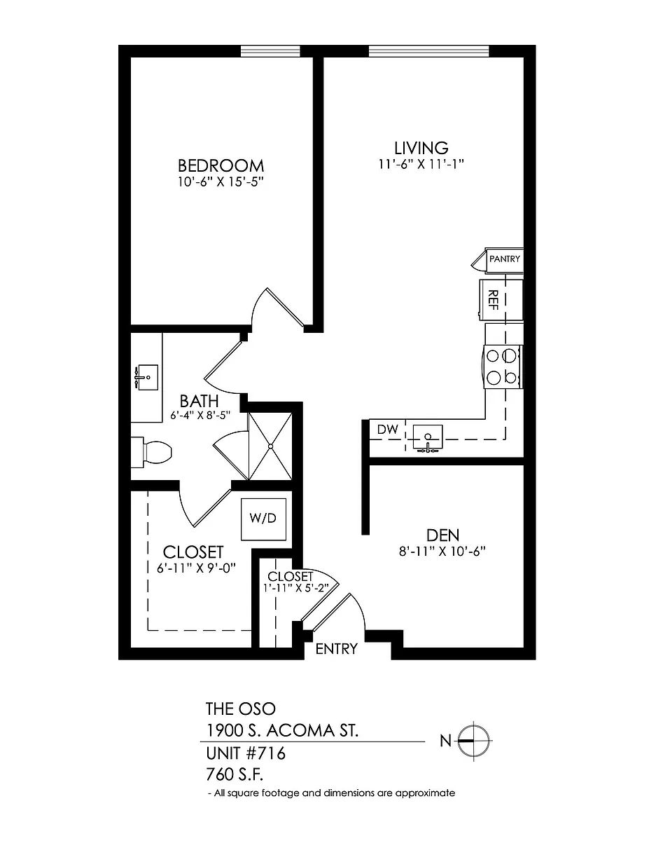 Floor plan 1 Bedroom, 1 Bath + Den