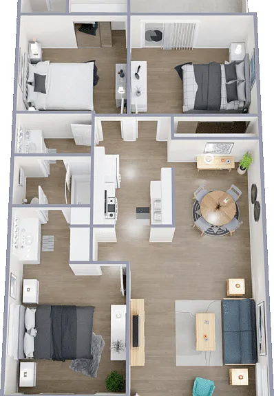 3 Bedroom 1 Bath Floorplan Diagram