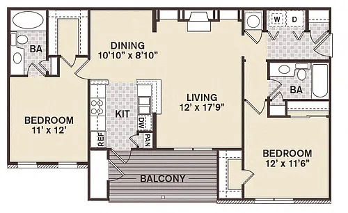 Floor plan 2B2B Cambridge -Renovated