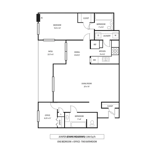 Floor plan Juniper 1 Bed Office