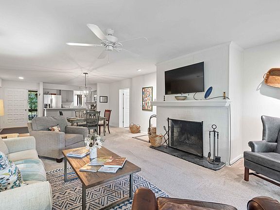 Living area with wood burning fireplace