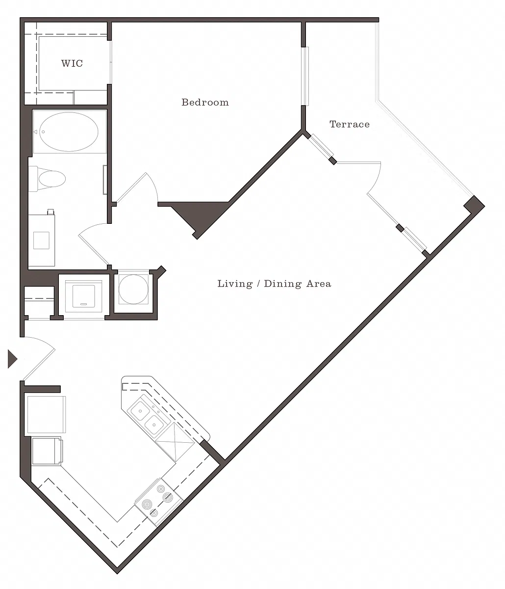 Floor plan HG - 1BR 1BA (725 SF)