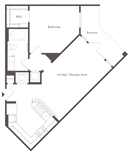 Floor plan HG - 1BR 1BA (711 SF)