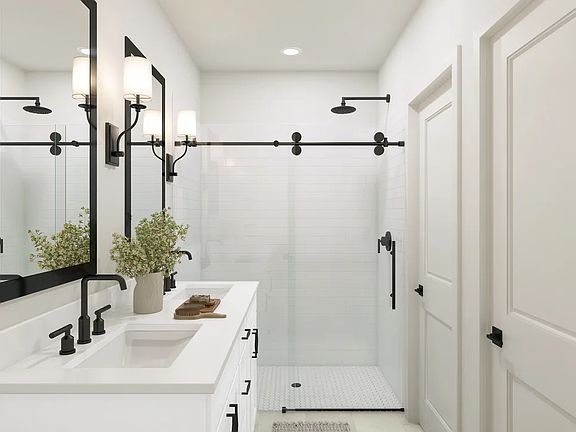 Primary bath with matte black finishes