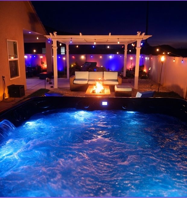 $16k hot tub. 4 to 6 person Hotub, foot and lay in feature. Multicolor settings. **Pergola has been removed and a new large metal shelter has been extended from the covered patio so you can dine or grill in inclement weather.