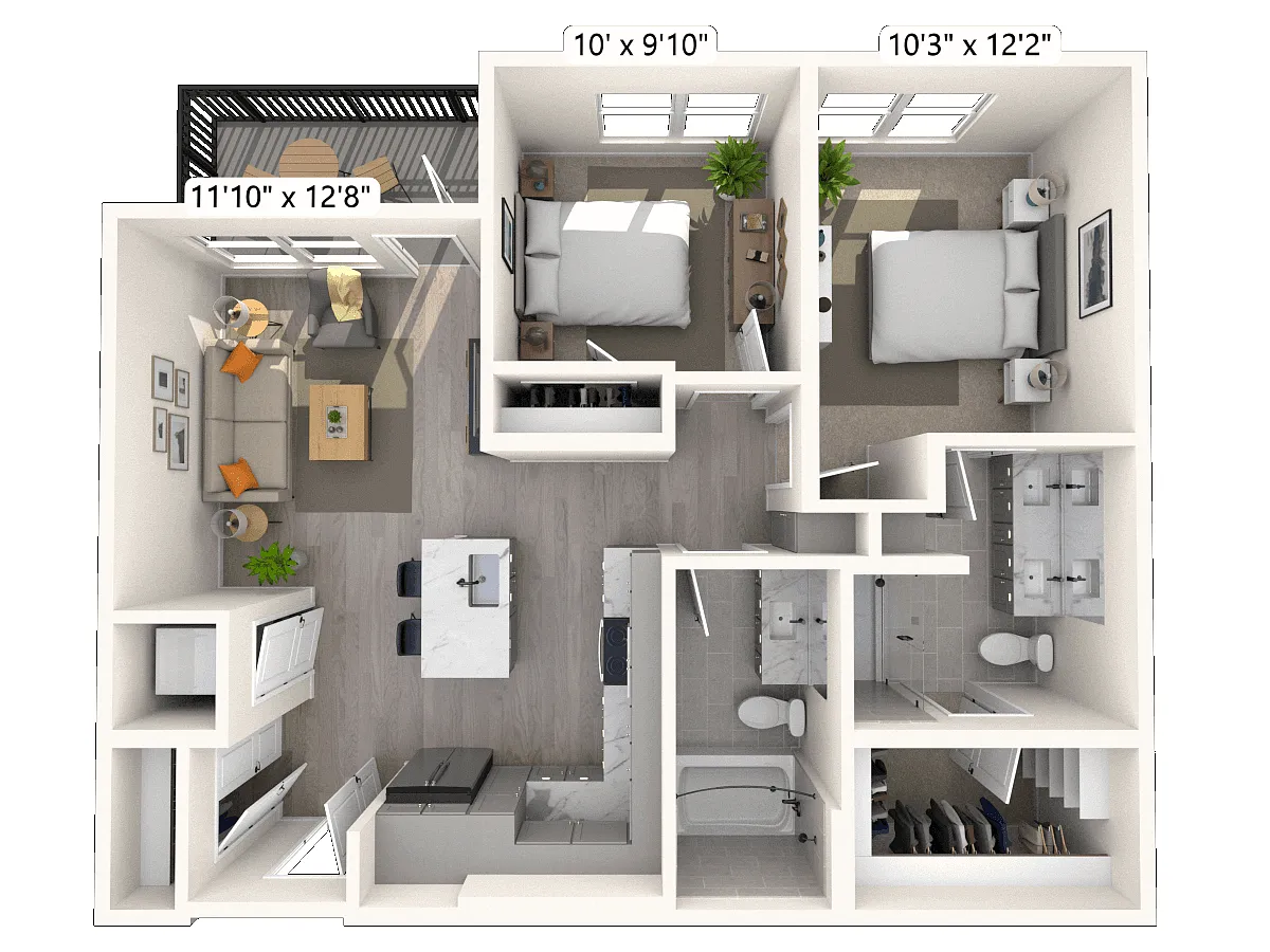Floor plan B1.1 2x2 906 SF