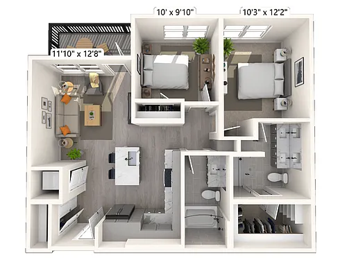 Floor plan B1.1 2x2 906 SF