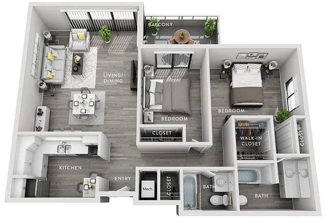 Floor plan Willow (C1p) 2 Bedroom Apartment