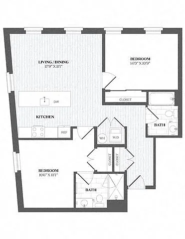 Floor plan 2 Bed/2 Bath-B2 - 29 Audubon Street