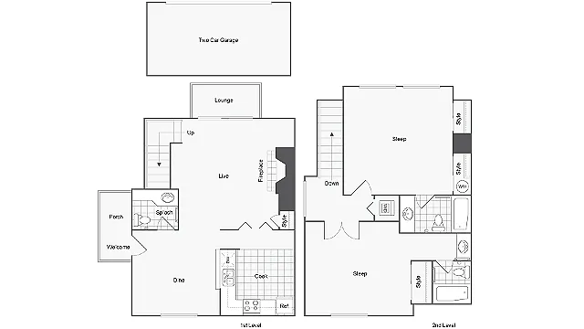 Floor plan 2 Bed 1.5 Bath Washer Dryer C