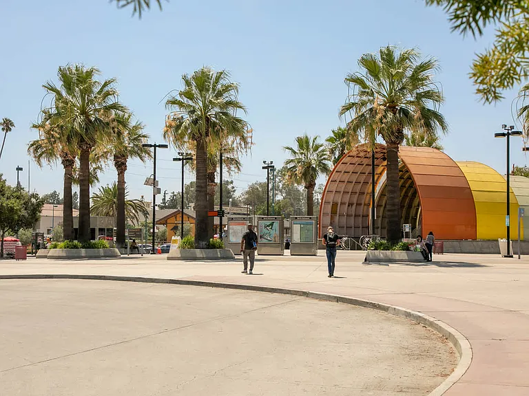 A 7 minute walk from the North Hollywood Metro station.