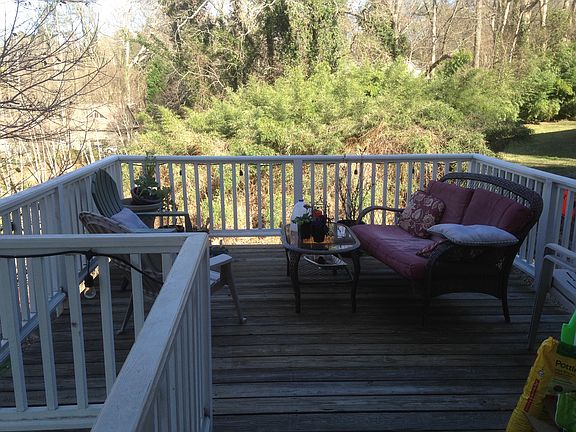 Outside deck overlooking green area