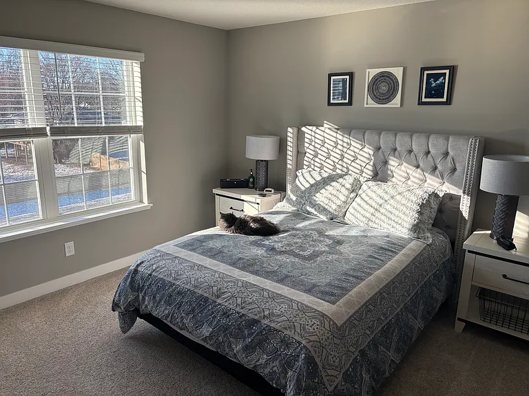 Upper level owner's suite is sunny and south-facing, with no townhomes to look at.