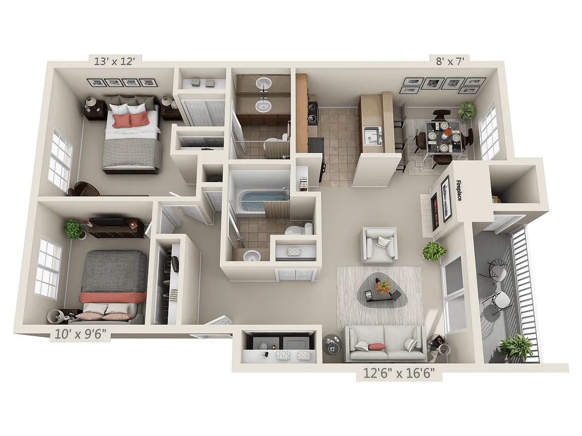 Floor plan 2 Bed, 2 Bath A