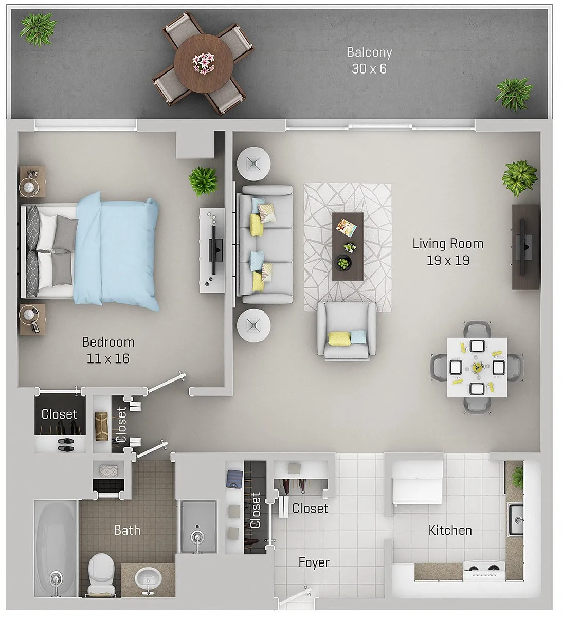 Floor plan 1 Bedroom, 1 Bath