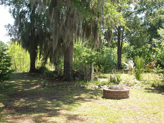 Firepit and live oaks