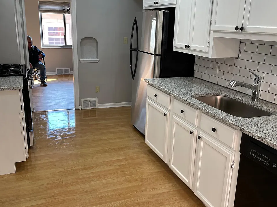 Kitchen looking into dining room. Pantry located behind this view.