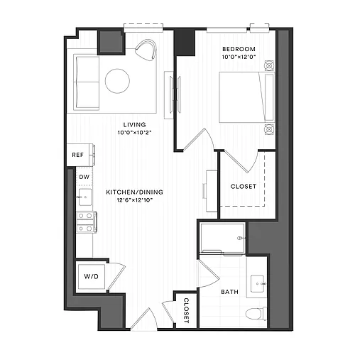 Floor plan 1 Bed/1 Bath-1B-1