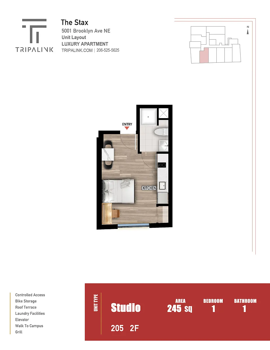 Floor plan Studio - 245 sqft