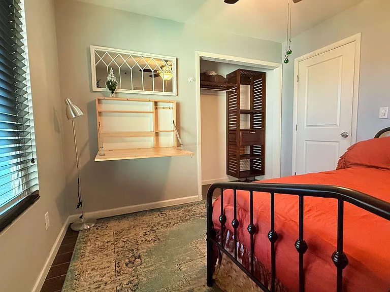 Modular desk option can be opened or closed.