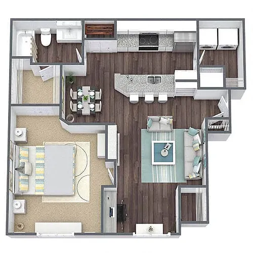 Floor plan A2: 1 Bed 1 Bath