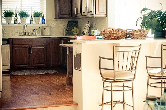 A completely remodeled kitchen. Corian countertops with a se