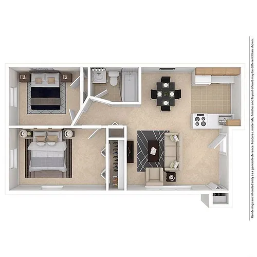 Floor plan North Hills Drive 2 Bedroom/1 Bathroom - Grande