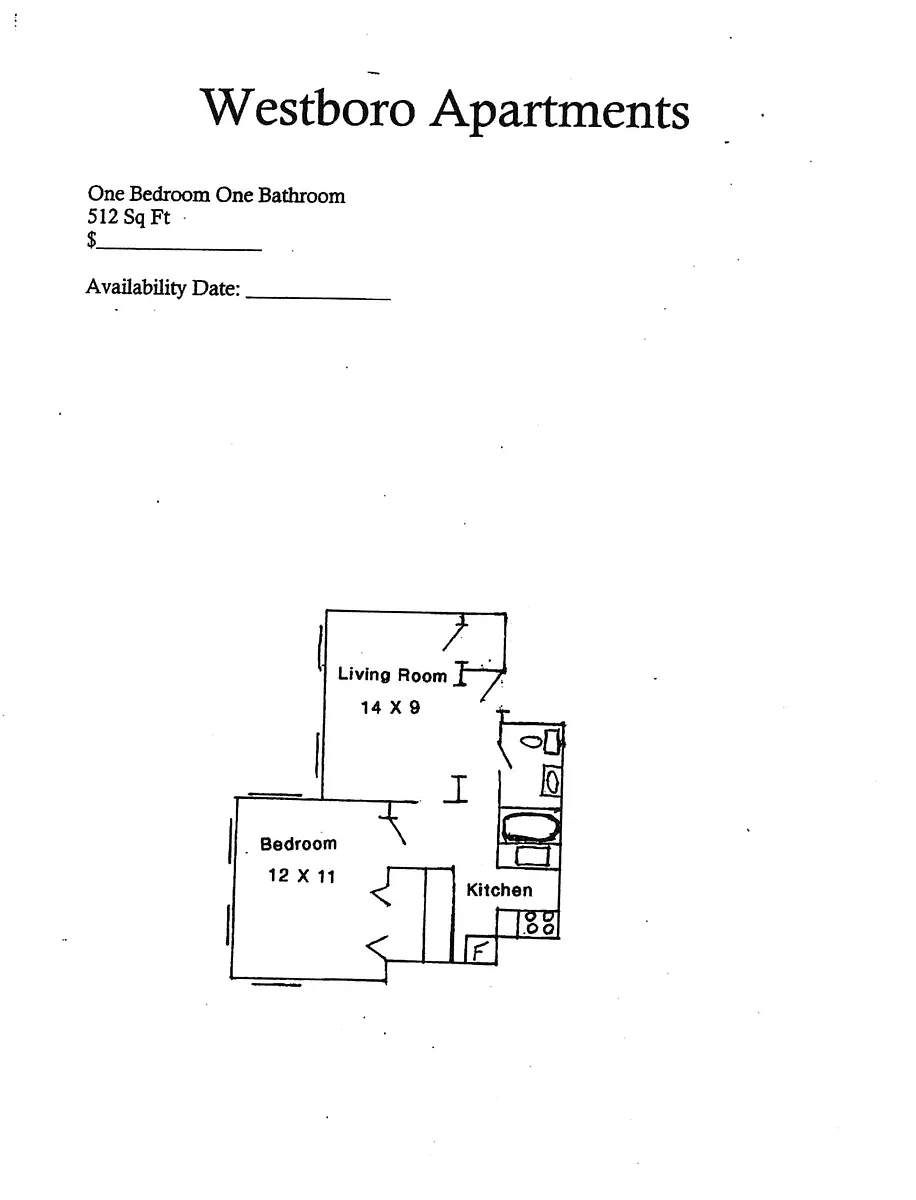 Floor plan Unit 129-- 512 SQFT One Bedroom