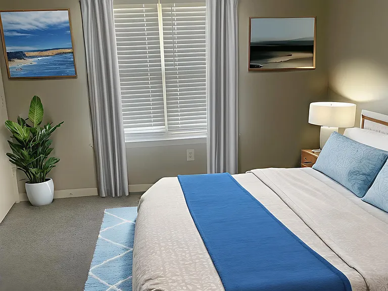 Unwind in the serene surroundings of Riverwood Park Apartments, where comfort meets style. This elegant bedroom combines modern design with tranquil vibes, perfect for relaxation. Schedule a tour today and see it for yourself!