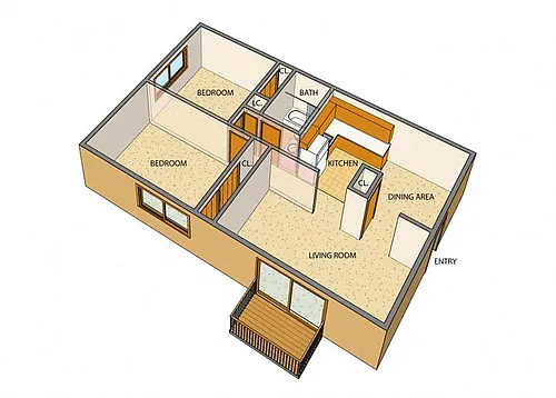 Floor plan Liberty Square - 2 Bed, 1 Bath, Front