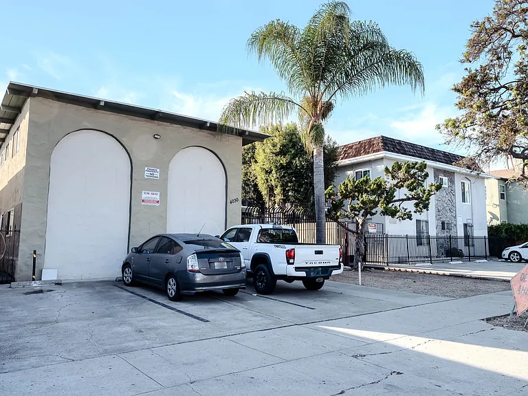 Front of building and parking spaces