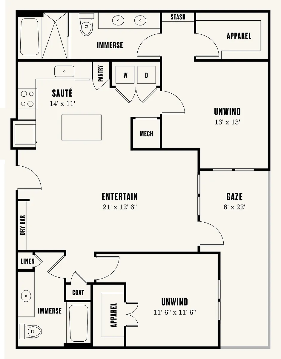 Floor plan Two Bedroom Two Bath