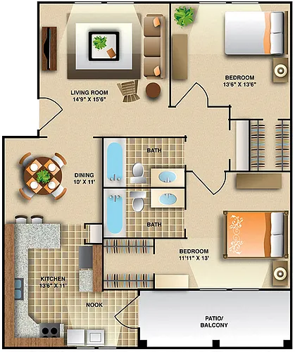 Floor plan Two Bedroom- Medium