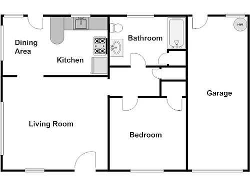 Floor plan 1 Bed / 1 Bath: Type B